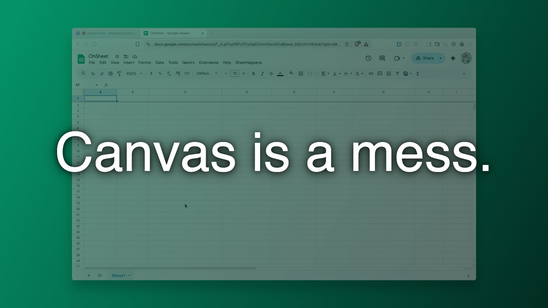OhSheet demo: assignments syncing from Canvas into a Google Sheet